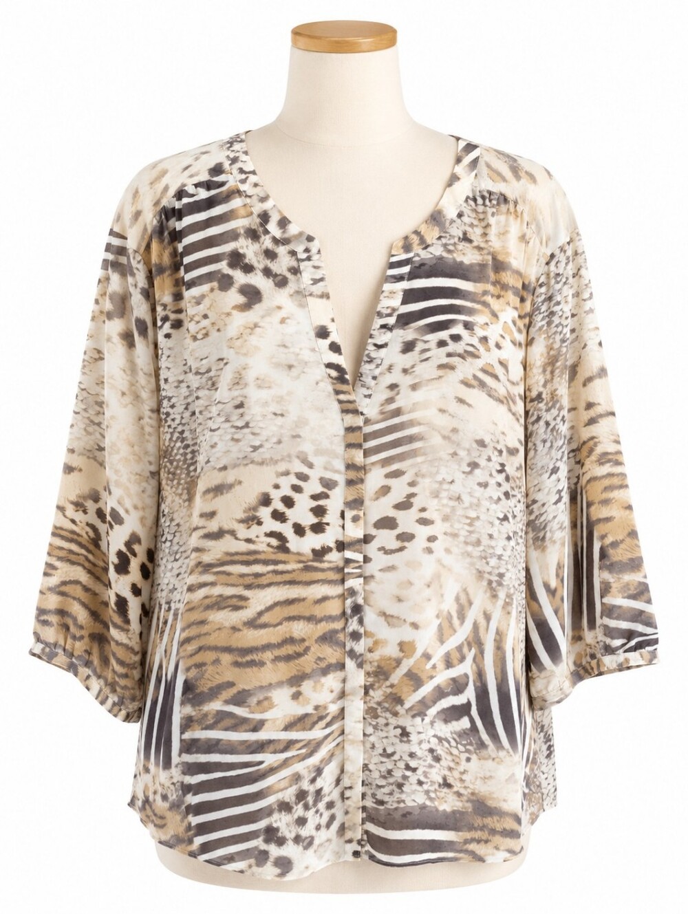 NWT NYDJ Blouse 3X Plus Sz  Wildcat Mixed Animal Print Peasant Top Sheer 3/4 Slv